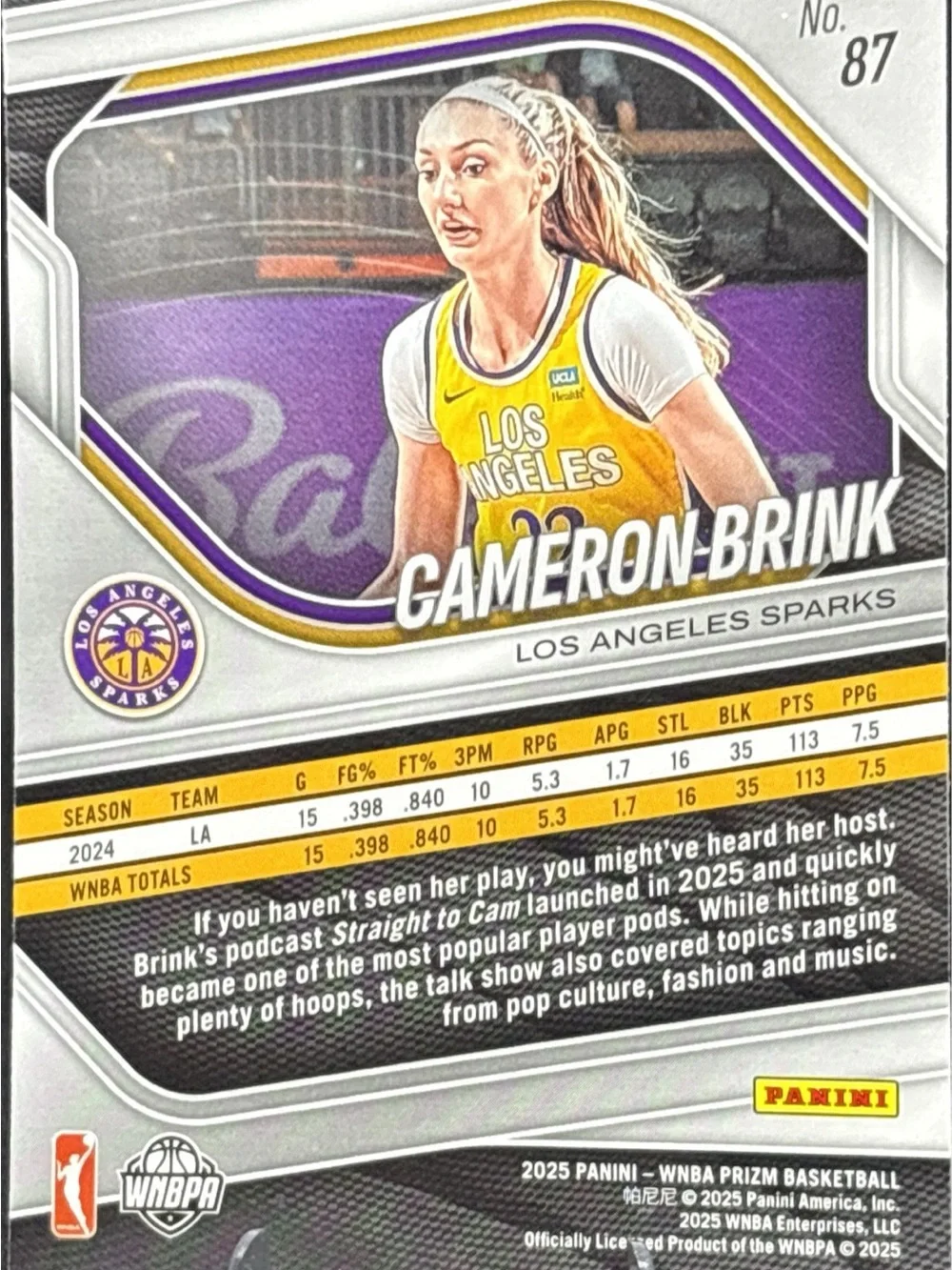 Panini Prizm Los Angeles Sparks Cameron Brink Basketball Card
